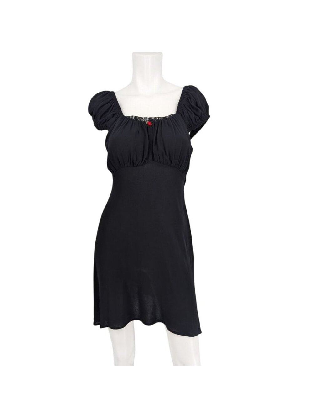 Black Mini Babydoll Dress Puff Sleeve Coquette Goth Romantic Milkmaid Y2K Small